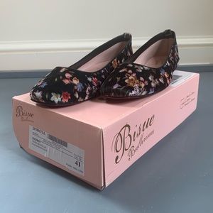 Bisue Ballerinas Floral Velvet Square Toe Flats